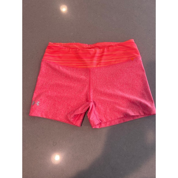 Under Armour Pants - Under Armour HeatGear Fitted Athletic Shorts Pink Orange Striped Waist Womens SM